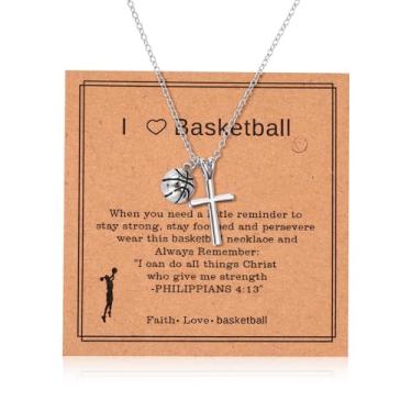 Imagem de Mikovivi Colar de cruz com cartão, pingente de prata com tema esportivo, joia esportiva delicada para mulheres, jogadoras, fãs e treinadores, presente, Medium, Aço inoxidável, Sem Pedra Preciosa