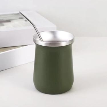 Imagem de Copo Cuia Térmico para Tereré e Chimarrão com Bomba 260 ml Aço Inox Parede Dupla Sem Tampa(VERDE MILITAR)