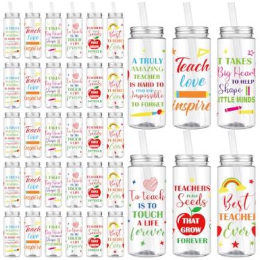 Imagem de Ziliny 36 peças, presentes de agradecimento ao professor, copos de agradecimento de 402 g com tampas e canudos, copo de plástico reutilizável a granel, presentes inspiradores, copo de bebida fria para