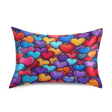 Imagem de ATTX Fronha de cetim com estampa de corações de amor coloridos com fecho de envelope, macia e refrescante para cabelo e pele, tamanho Queen 50 x 76 cm (15)