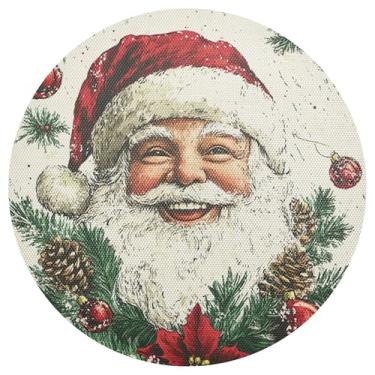 Imagem de xigua Jogo americano redondo de Natal Papai Noel, conjunto de 4, tapete de mesa redondo antiderrapante resistente ao calor, tapetes de mesa de 48 cm para decoração de cozinha, jantar e festa