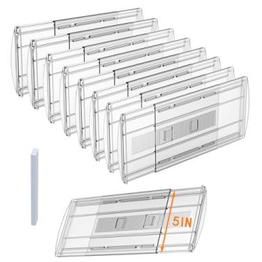 Imagem de Pacote com 8 divisórias de gaveta ajustáveis para roupas, 12,7 cm de altura, expansível de 33 a 56 cm, separadores de plástico de policarbonato para cômoda/quarto/banheiro/cozinha/armazenamento de