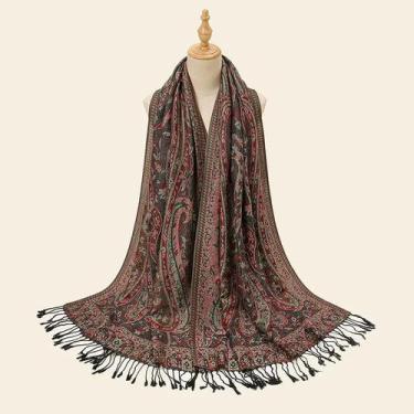 Imagem de Lenço Hijab Retro De Tamanho Grande Para Mulheres Com Estampa Paisley 