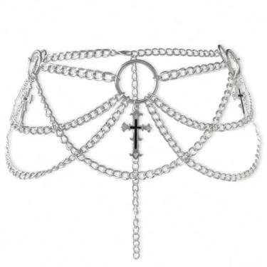 Imagem de Cinto de corrente de cintura cruzada - Punk Gothic Crossover Correntes de barriga para mulheres meninas (prata) (cruz 3), A, Coral, Ágata