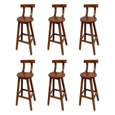Imagem de Kit 6 Bancos Altos Bistrô de Madeira com Encosto Girafa Ideal para Bar