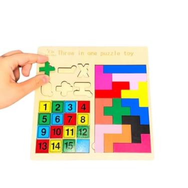 Imagem de Brinquedo Educativo Infantil Montessori de Madeira – Encaixe de Formas e Cores – Puzzle Didático para Desenvolvimento Cognitivo, Coordenação e Aprendizado - TDAH - (Numeros + Quebra Cabeça)