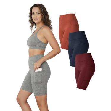 Imagem de Kit 3 Bermudas Fitness Feminina Bolso Lateral Cores Sortidas Cor:Color