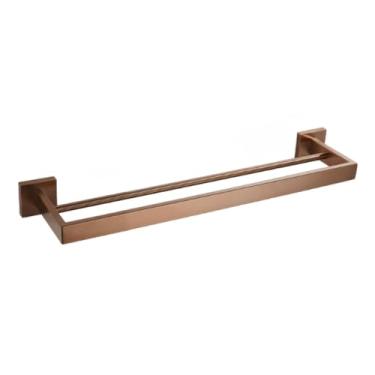 Imagem de Ferragens de banheiro em ouro rosa escovado, acessórios de banho quadrados, suporte de papel higiênico, suporte de toalha, barra de gancho de roupão, 1 conjunto de barra de 60 cm, tamanho único (2