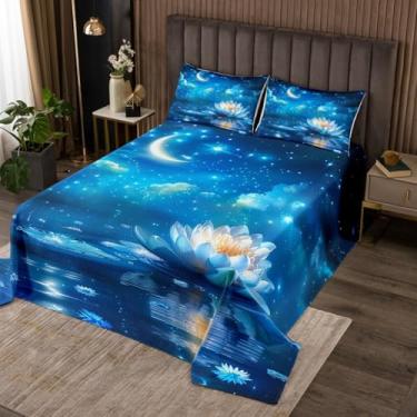 Imagem de Colcha de flor de lótus, tamanho king, tema zen exótico, colcha de cama 3 peças para decoração de quarto de adolescentes, mulheres, adultos, cenário noturno, conjunto de edredom estilo chinês, 2