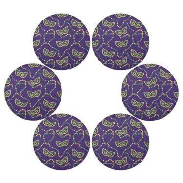 Imagem de Wassud Jogo americano conjunto de 6 cordões de contas de carnaval tapetes redondos para cozinha e jantar tapetes laváveis resistentes ao calor para decoração de mesa 39 cm