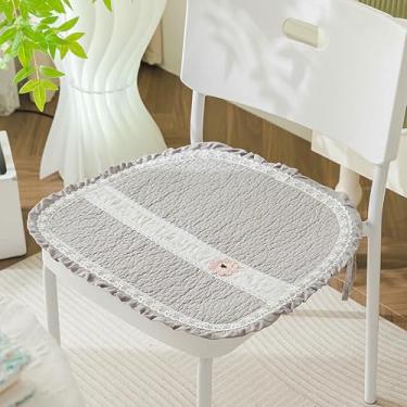 Imagem de Almofada fina para cadeira de cozinha, almofadas antiderrapantes em formato de U com amarras, almofadas com babados de renda para cadeiras, para escritório em casa.