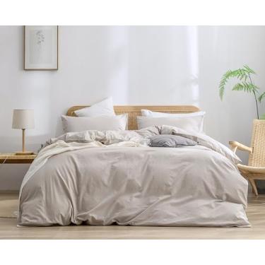 Imagem de BESTOUCH Conjunto de capa de edredom 100% algodão lavado e linho, super macio, confortável, chique, leve, 3 peças, conjunto de cama de linho sólido cinza Alaska King