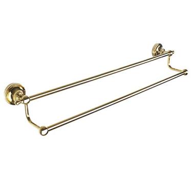 Imagem de Suporte para toalheiro de banho com barra de 2 camadas toalheiro de deslocamento de aço inoxidável 304 montado na parede para secar rapidamente dourado 70 cm (ouro 60 cm)
