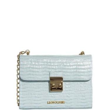Imagem de Bolsa Transversal Feminina Couro Legitimo Azul Claro Croco com Alça Corrente-Feminino