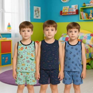 Imagem de Kit 3 Pijamas Infantil Menino Conjunto Regata Short Dormir - PIJAMAS V