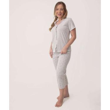 Imagem de Pijama Feminino Capri Mescla Botões Marisa Cinza-91056, Cinza, P