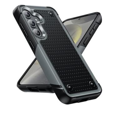 Imagem de LeYi Capa para Samsung Galaxy S24 Plus 5G, à prova de choque, resistente, camada dupla, proteção rígida de policarbonato texturizado e capa macia, cinza com textura preta