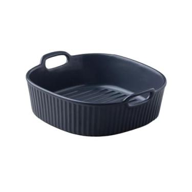 Imagem de CFGH6FDF Frigideiras de lasanha, quadradas, queijo, assar, arroz, assadeira, forno, micro-ondas, cerâmica, assadeira, tigela de sopa de orelha dupla, prato de lasanha (preto, 17,7 cm)