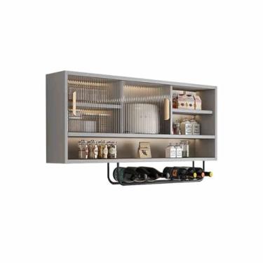 Imagem de Armário de cozinha de liga de alumínio montado na parede - Armazenamento de temperos de vidro, portas de metal para cima e para cima, versátil para banheiro, cozinha, quarto, solução de armazenamento