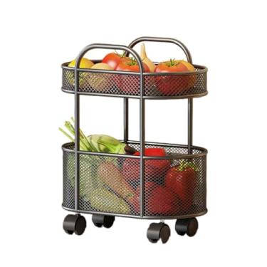 Imagem de Rack de carrinho de armazenamento móvel com rodas e alças - Organizador em camadas que economiza espaço para casa, escritório, cozinha, banheiro, varanda - Solução de cesta de armazenamento preta