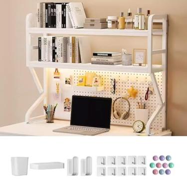 Imagem de Organizador de estante de mesa com painéis perfurados 1 ~ 2 pisos moldura de aço madeira é difícil de deformar, para computador mesa dormitório escritório casa três cores (cor: branco, tamanho: 50