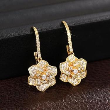 Imagem de Brincos de argola de flor micro pavê de zircônia cúbica para mulheres, casual, festa, uso diário, brincos elegantes (E4334)