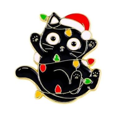 Imagem de Broche De Esmalte Gato Preto Fofo Desenho Animado, Pin De Lapela, Pres