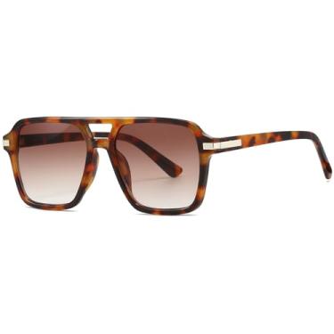 Imagem de AIEYEZO Óculos de sol quadrados aviador para mulheres e homens, modernos, retrô, quadrados, óculos de sol clássicos aviador, Tartaruga/marrom dégradé, MM