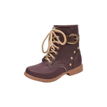 Imagem de Bota Coturno Infantil Menina Cadarço Fivela Café - Raniel Calçados, 34