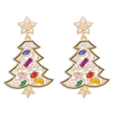 Imagem de Brincos de Natal, presentes para mulheres, brincos de bolo de árvore de Natal, bengala, boneco de neve, guirlanda, sino, rena, floco de neve, brincos de gengibre, joias de Natal, Metal, Sem pedra