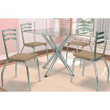 Imagem de Kit 4 Cadeiras Sala Jantar Volga c/ Tampo de Vidro 90cm e 4 Cadeiras P
