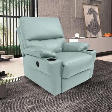 Imagem de Poltrona do Papai Sala de Cinema Mia Reclinável Retrátil Power Elétrico Base Fixa Couro Azul Claro G40 - Gran Belo