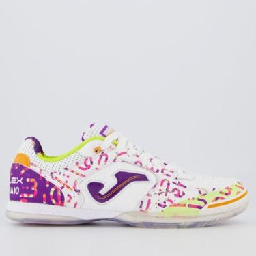 Imagem de Chuteira Joma Top Flex Futsal Amandinha Branca e Roxa Feminina, 37