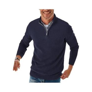 Imagem de Suéter Masculino De Tricô Com Zíper E Gola Alta, Manga Longa, Casual E