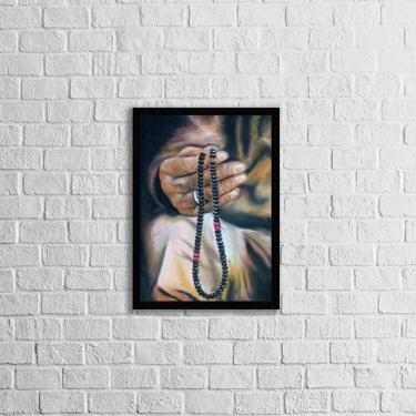 Imagem de Quadro Artístico Colar Umbanda 33X24 Moldura Preta Vidro