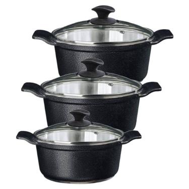 Imagem de Jogo Panela Preto Craqueado Alumínio Usinado Javali AA 26a30