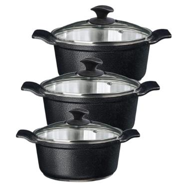 Imagem de Jogo Panela Preto Craqueado Alumínio Usinado Javali AA 26a30