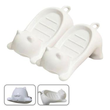 Imagem de Saboneteira Gatinho Kit 2 Uni Porta Sabonete Gato Banheiro Lavabo Banc