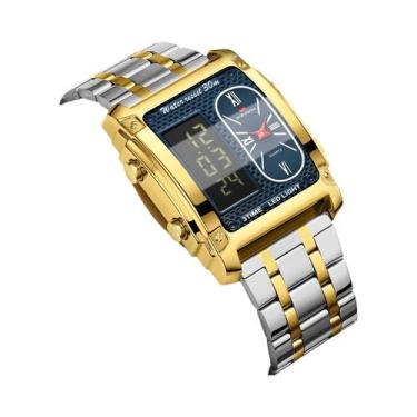 Imagem de Relógio Esportivo Masculino Quadrado Com LED, Aço Inoxidável, À Prova 