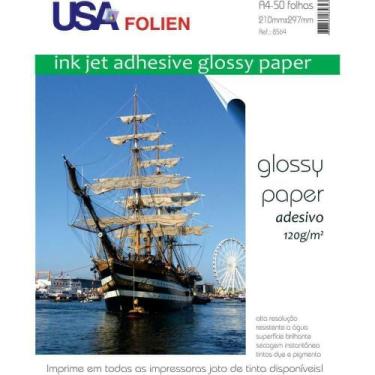Imagem de Papel Fotográfico Inkjet A4 Glossy Adesivo 120g 50fls - USA FOLIEN