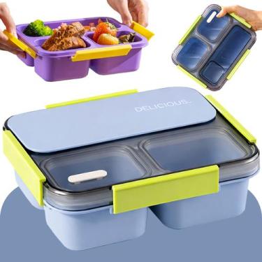 Imagem de Marmita Lancheira Escolar Infantil Com 3 Divisórias E Colher 980ml Lin