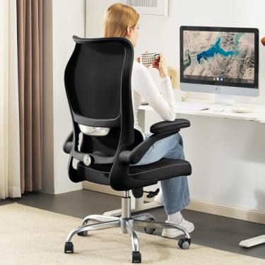 Imagem de TRALT Cadeira de escritório ergonômica – cadeira de mesa com encosto alto ondulado, suporte lombar ajustável, cadeira de computador – cadeiras de jogos encosto de malha e assento de couro PU para