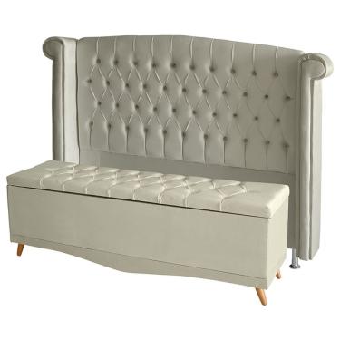 Imagem de Kit De Quarto Cabeceira De Cama Box E Calçadeira Baú Toquio Casal 140 Cm Suede Porcelana Do Lar Móveis E Decoração