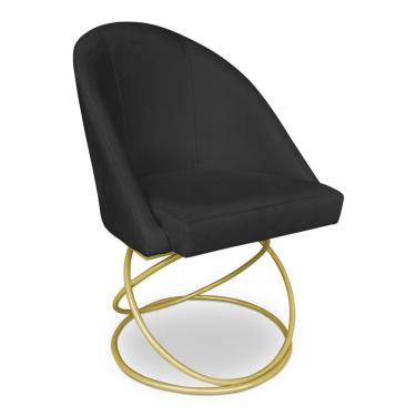 Imagem de Cadeira De Jantar Luxo Base De Metal Dourado Sala Esritório Recepção Suede Veludo Preto Do Lar Móveis