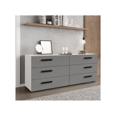Imagem de Cômoda com 6 Gavetas Lisboa Branca com Cinza Politorno, Branco e Cinza