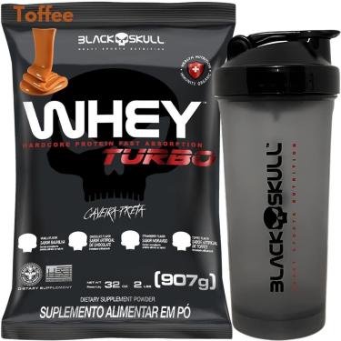 Imagem de Whey Protein Concentrado TURBO 907g Coqueteleira Fumê 600ml Black Skull Whey Para Ganho de Massa-Unissex
