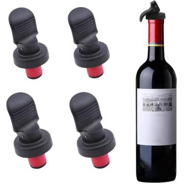 Imagem de 4 peças de rolhas de garrafa de vinho, tampas de garrafa de rolhas de plástico reutiliz...