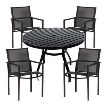 Imagem de Conjunto de Mesa Ripada 1,20m + 4 Cadeiras Alumínio Resistente Área Ja