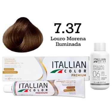 Imagem de Coloração 7.37 Louro Morena Iluminada + Oxi 06 Volumes 90ml  Itallian 