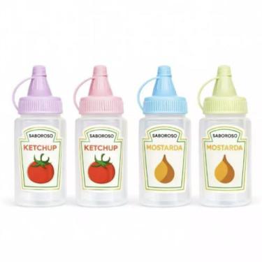 Imagem de Kit 4 Frascos Bisnaga Para Ketchup Mostarda Molhos Colorido R7012 - PR